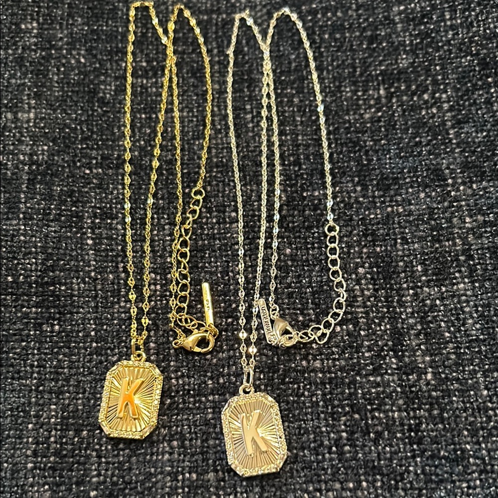 Unwritten K initial necklaces in Goldtone & Silvertone, NWOT